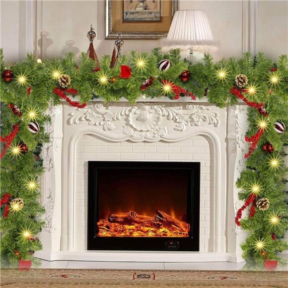 9 FT Christmas Garland Pre Lit LED Battery Operated Artificial Holiday Decoratio - Picture 3 of 7